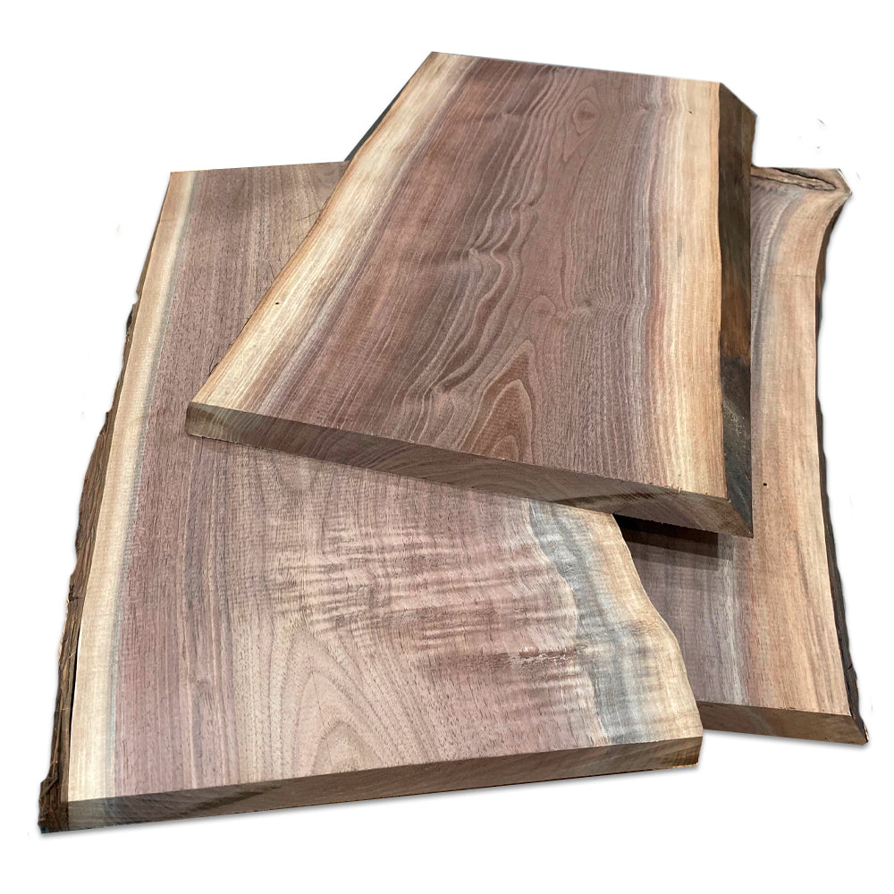 Planche de service en noyer noir "live edge" (non finie) – 3/4" x 9 1/2" x 14" à 18"