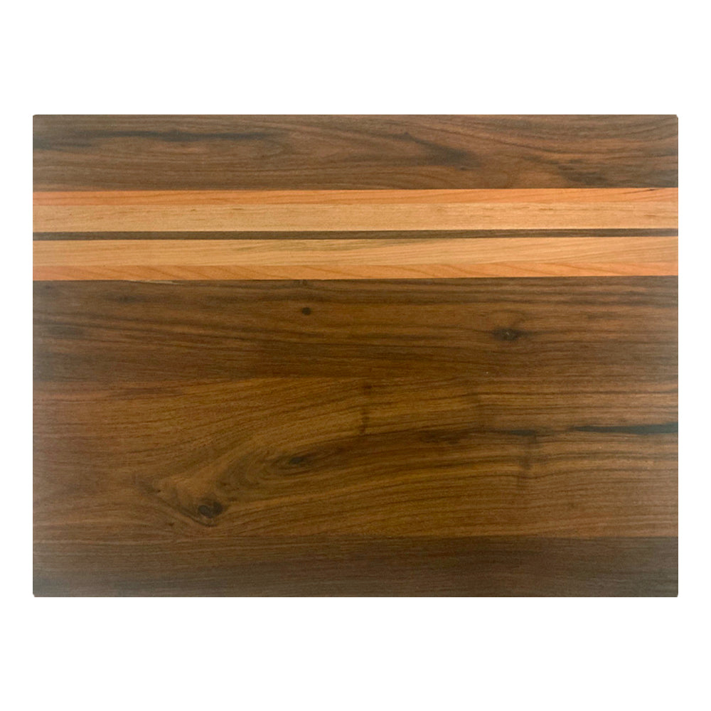 Planche à découpé en noyer avec insertion en érable et cerisier 1 1/4" x 12" x 16"