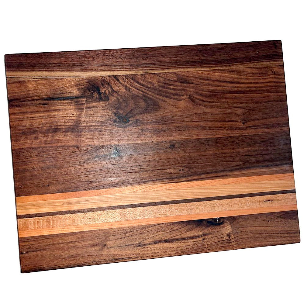 Planche à découpé en noyer avec insertion en érable et cerisier 1 1/4" x 12" x 16"