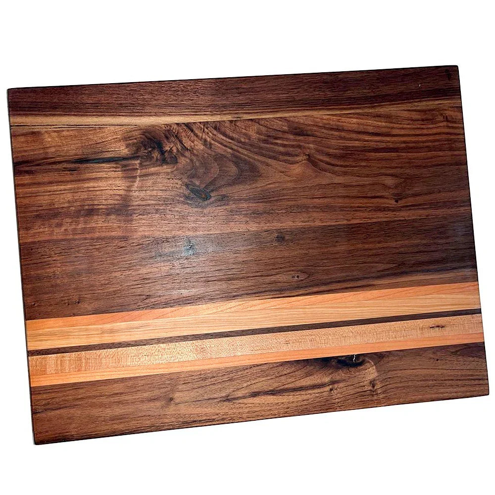 Planche à découper en noyer avec insertion en érable et cerisier 1 1/4" x 12" x 16"