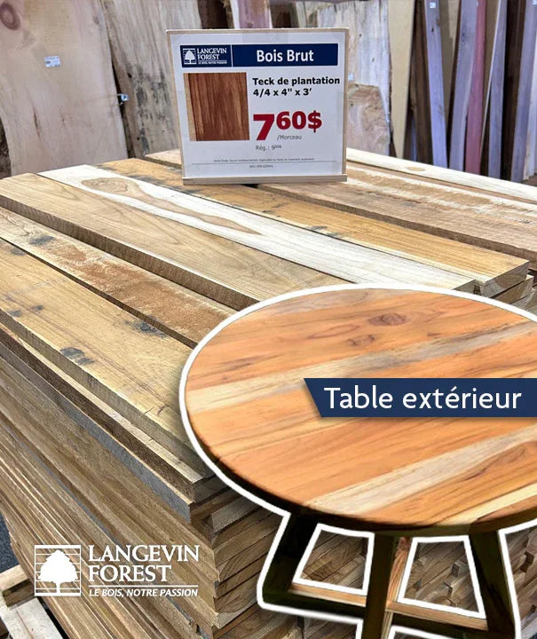 Teck de plantation brut KD 4/4 x 3'' x 36''