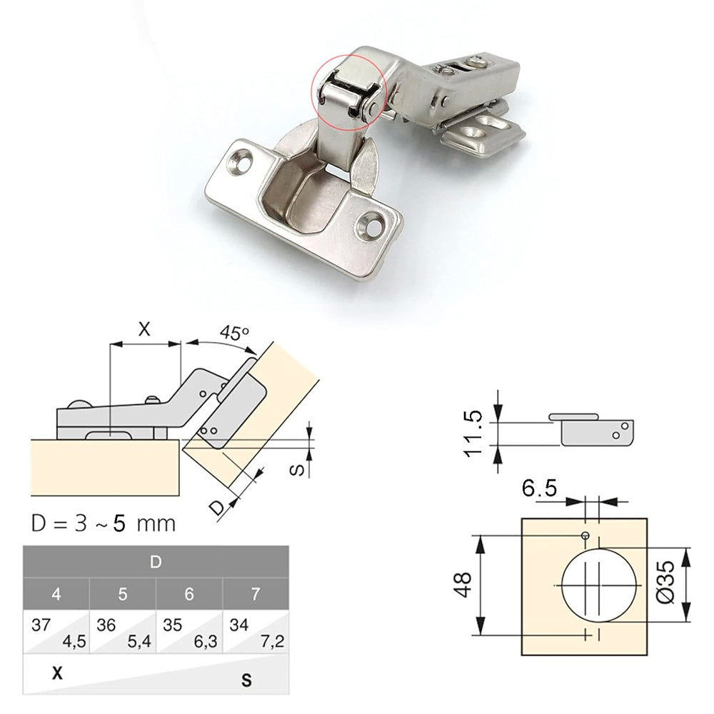 Ensemble de 2 pentures porte euro clip-on 45°