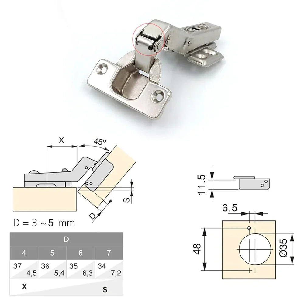 Ensemble de 2 pentures porte euro clip-on 45°
