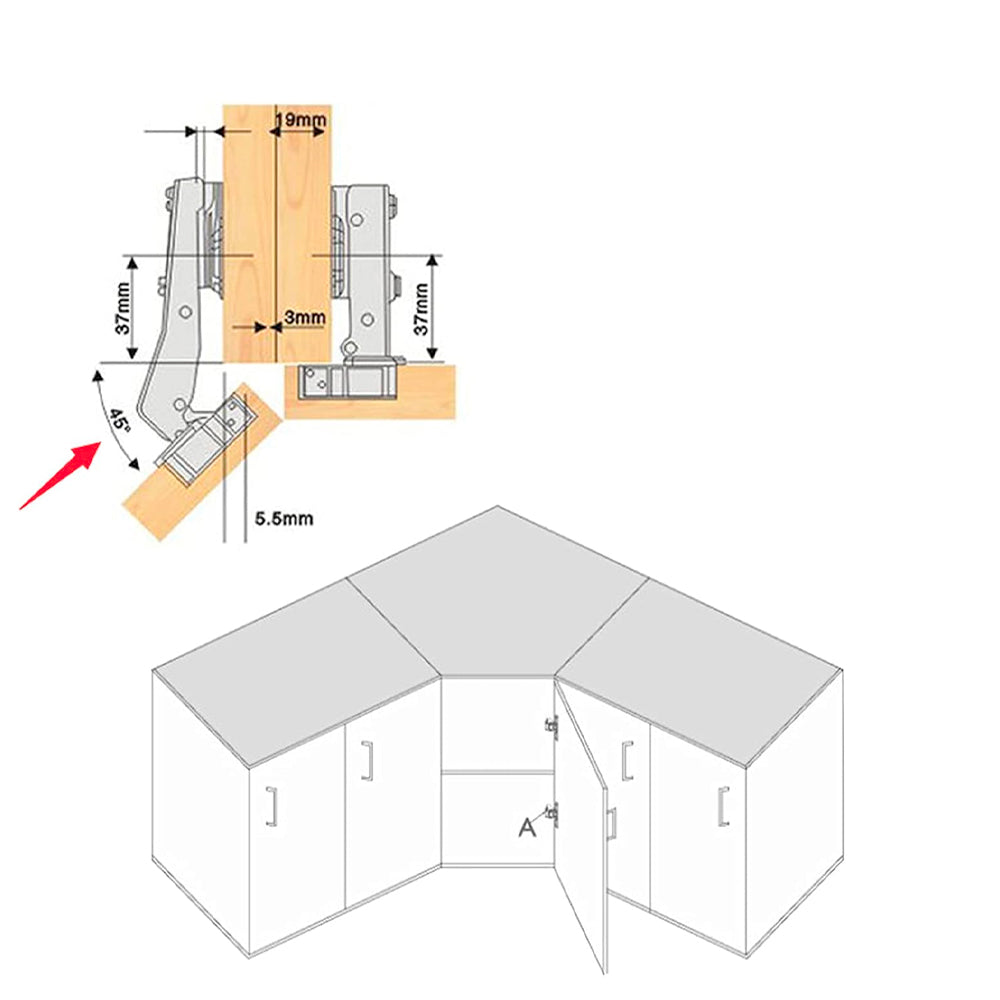 Ensemble de 2 pentures porte euro clip-on 45°