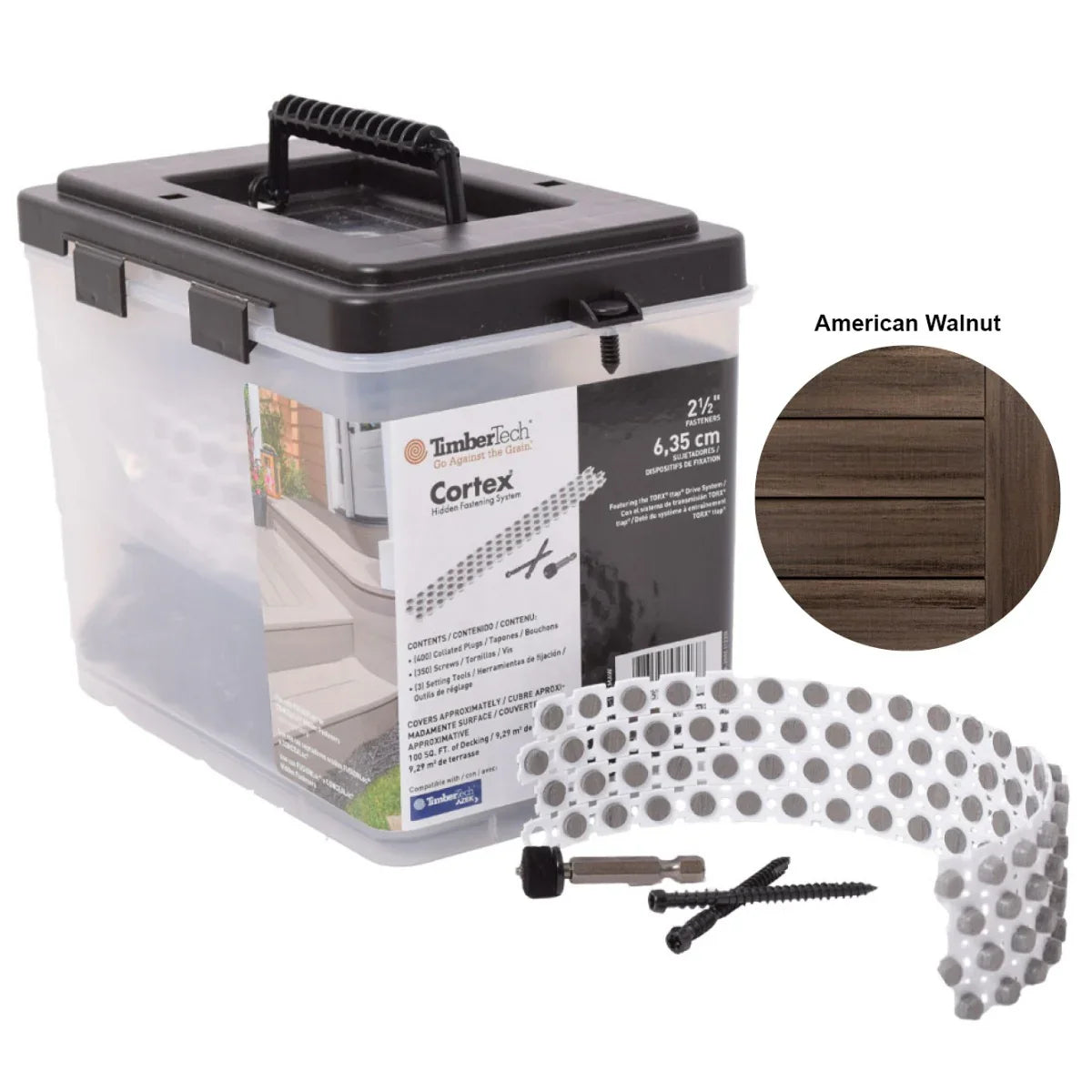 Kit fixation invisible Cortex noyer américain pour terrasse, vis et embouts inclus