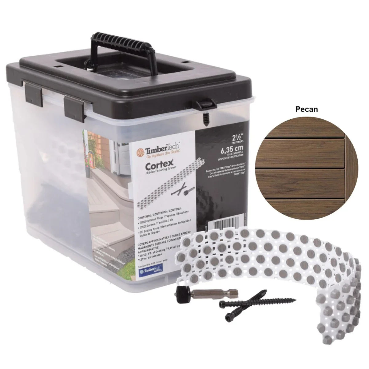 Kit de fixation invisible Cortex pour terrasse, couleur noyer Pecan, vis et embouts inclus