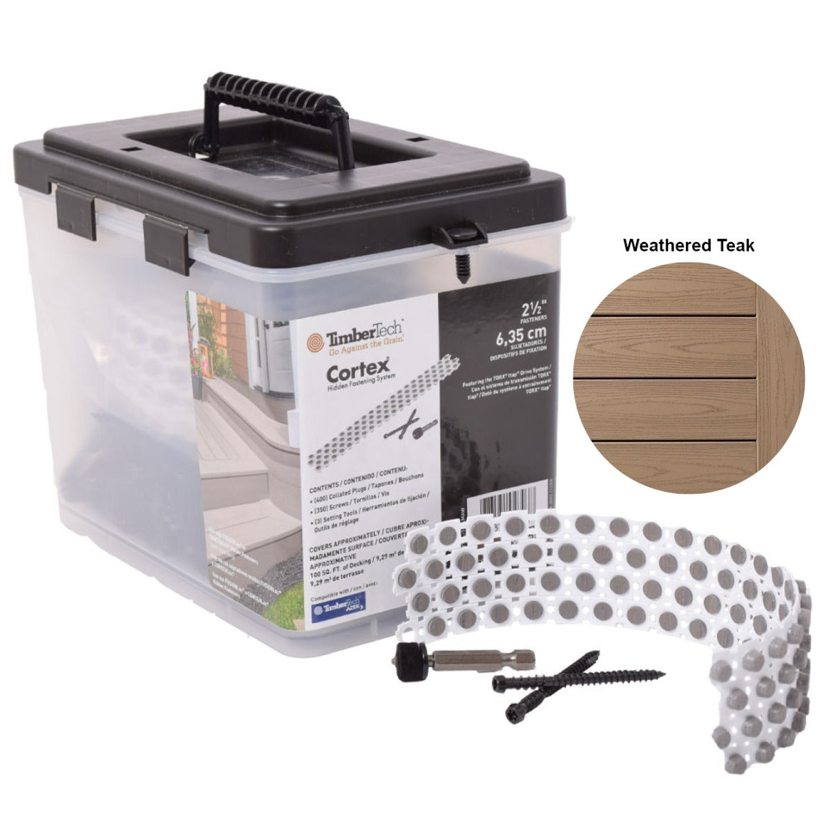 Carbon screws + Cortex plugs 350S/400P (100 sq.ft) - WEATHERED TEAK