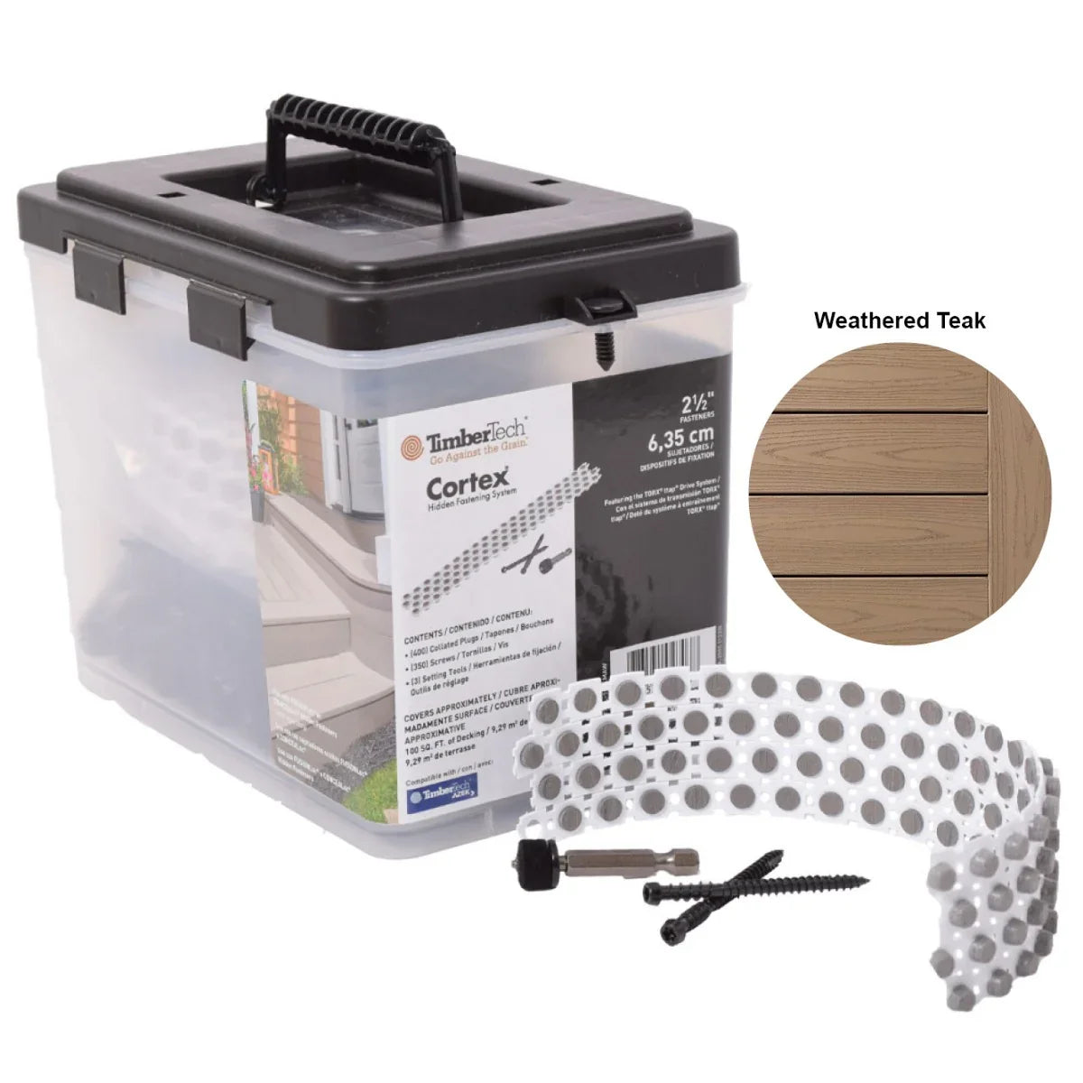 Kit de fixation dissimulée Cortex pour terrasse bois Weathered Teak, vis et bouchons inclus