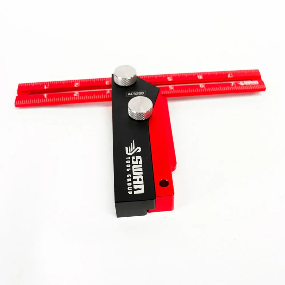 Règle d'angle rouge et noire Swan Tool Group pour précision en ébénisterie et travaux de bois