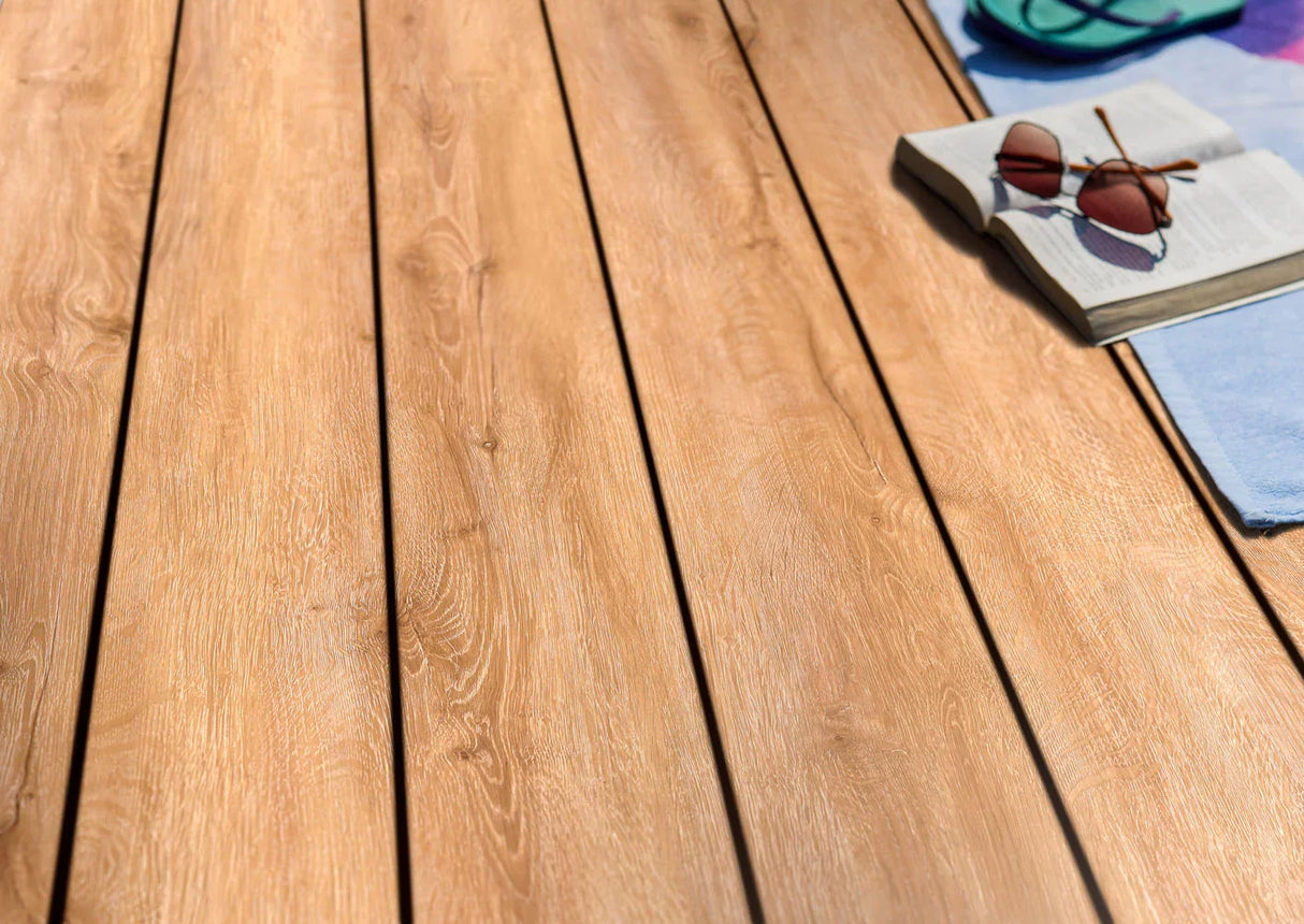 Planche de terrasse rainurée en PVC 1"x6" (0,826"x5,7") Eva-Last Pioneer - Barrel Oak