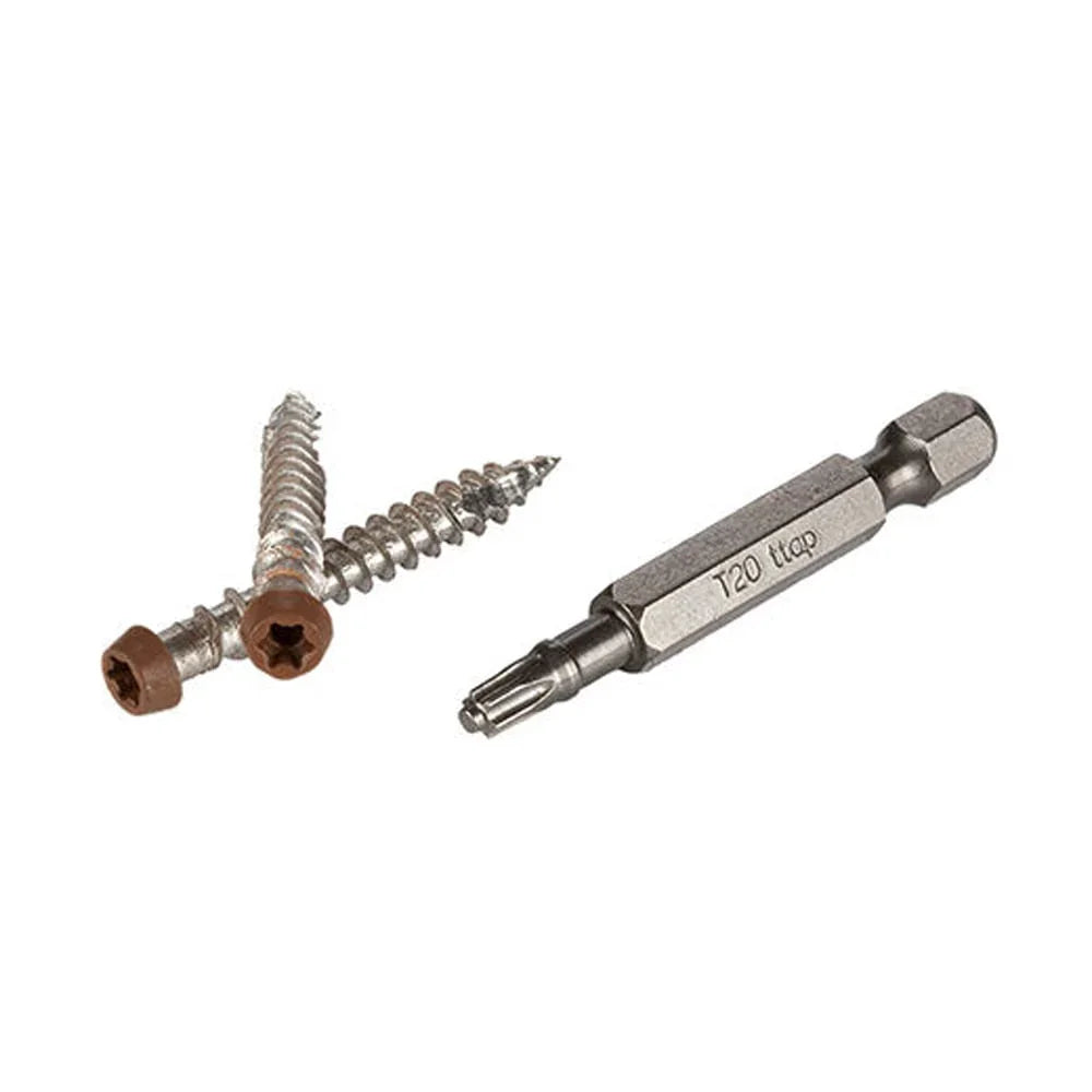 Vis marron pour terrasse avec embout T20, fixation bois extérieur TimberTech.