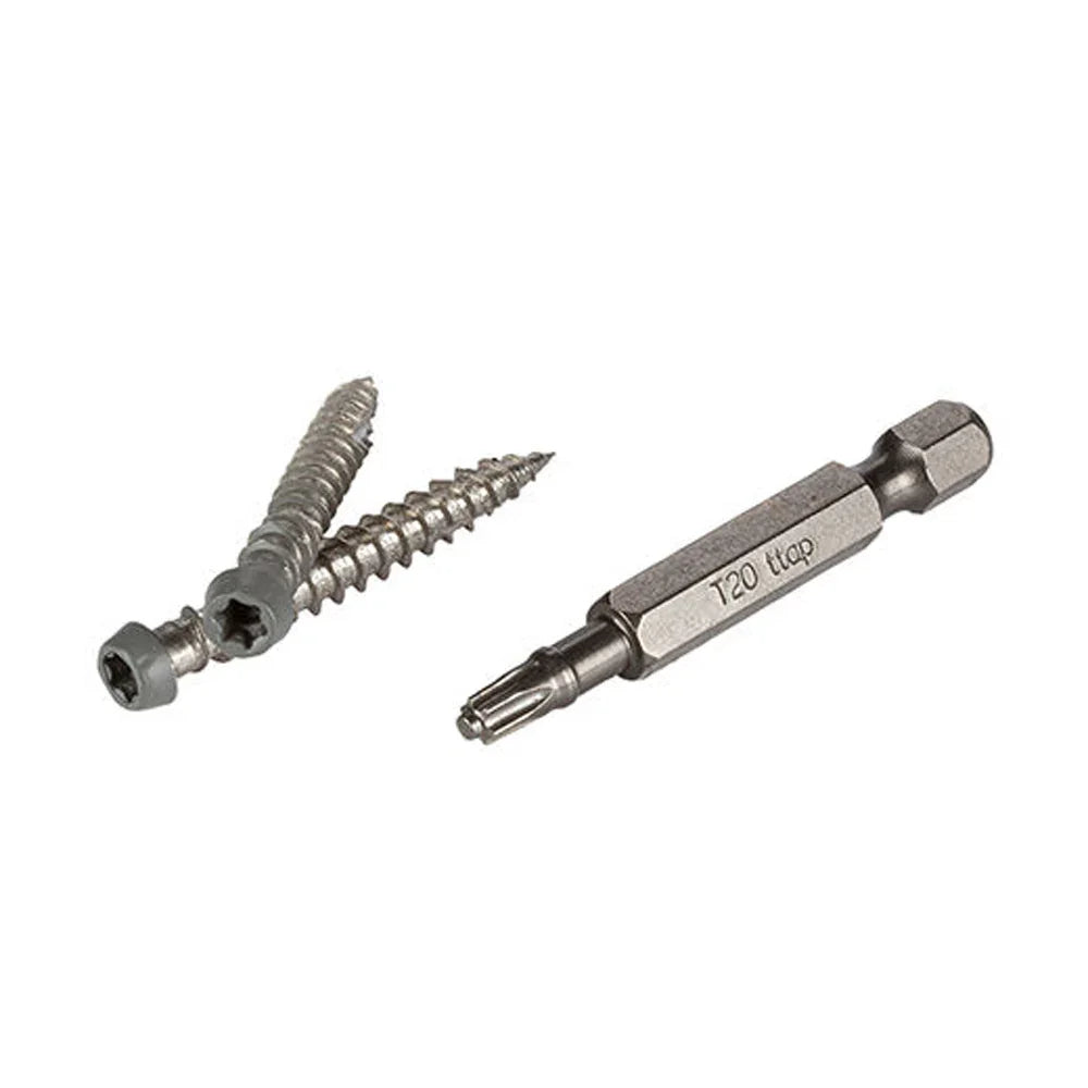 Deux vis pour terrasse grises avec embout Torx pour fixation bois extérieur