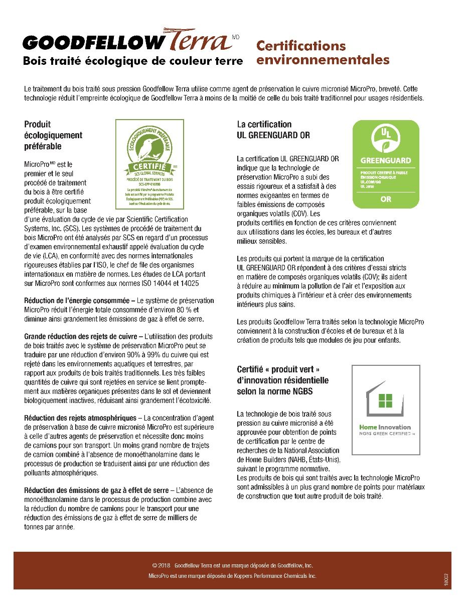 Bois traité brun Terra 2'' nominale (1 1/2'' réelle)