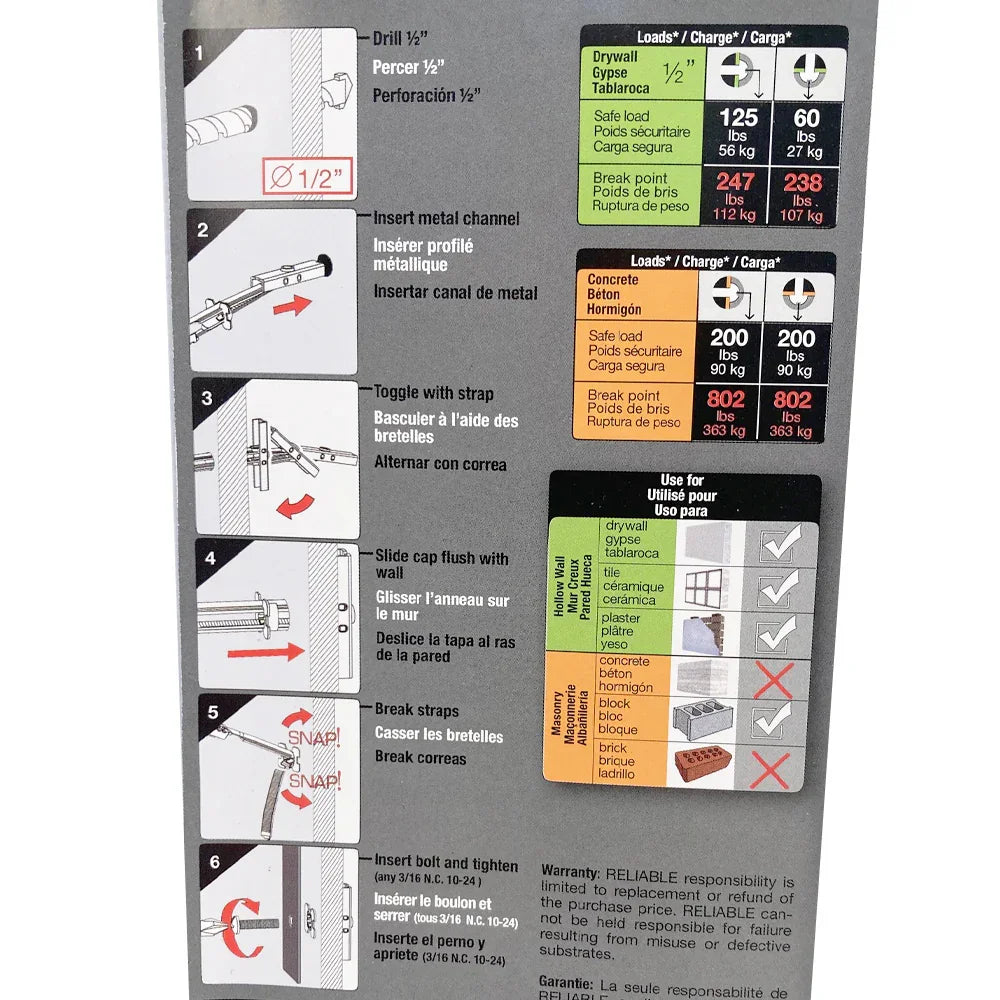Snap Toggle Anchors #10-24 6/pkg - Reliable