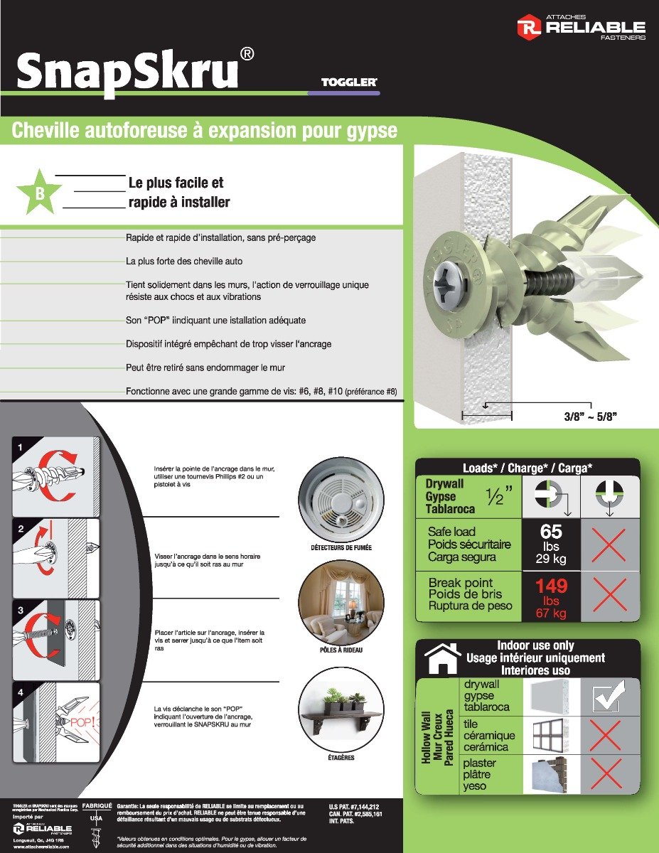 Cheville de nylon auto-foreuse pour gypse #6X1 1/8’’
