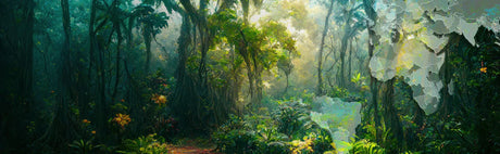 Forêt tropicale luxuriante illustrant le bois exotique, carte du monde superposée à droite