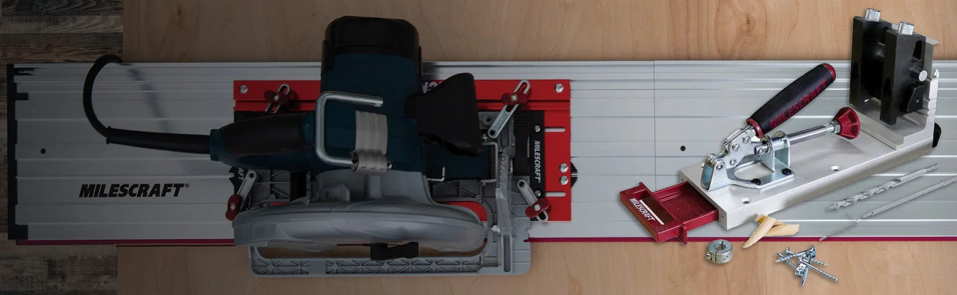 Outils pour le travail du bois Milescraft, guide de perçage et accessoires sur planche