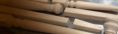 Pieds de meuble en bois massif, tournés et carrés, pour ébénisterie ou bricolage.