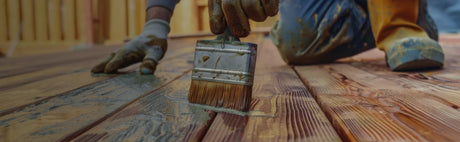Application de vernis sur planches de bois extérieur pour terrasse à la main
