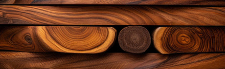 Planches et rondins de bois durs avec veinage naturel, texture idéale pour ébénisterie