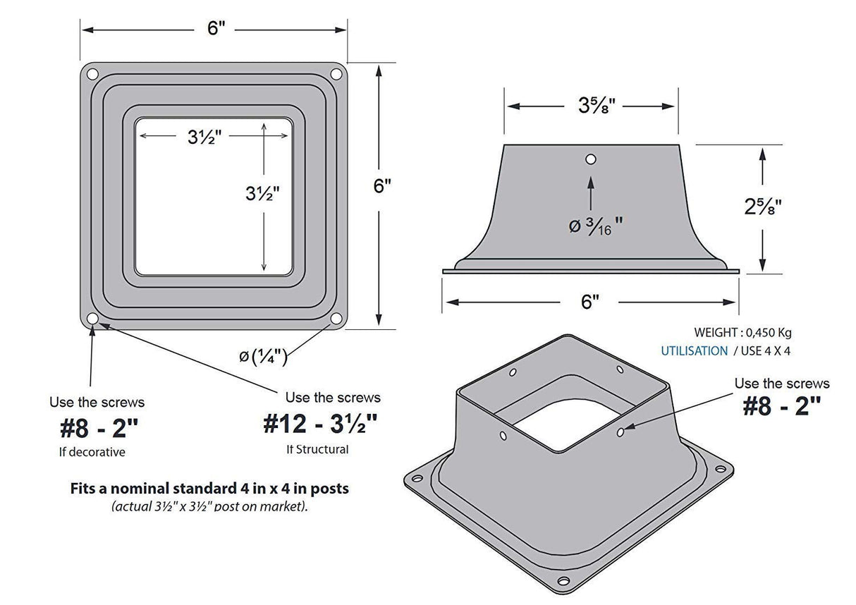 Steel base for 4"x4" post black #13048 Pylex