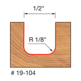 Mèche à toupie fond plat à rayon 1/8'', tige 1/4'' #19-104 - Freud
