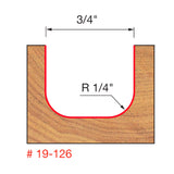 1/8'' Radius Flat Bottom Router Bit, 1/2'' Shank #19-126 - Freud