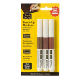 Ensemble de marqueurs de retouche rouges pour meubles et boiseries, emballage jaune.