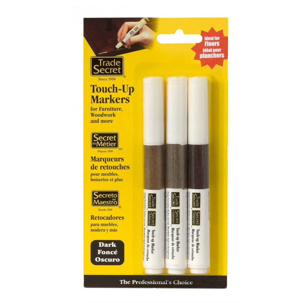 Ensemble de trois marqueurs de retouche bois foncé pour meubles, boiseries, planchers.