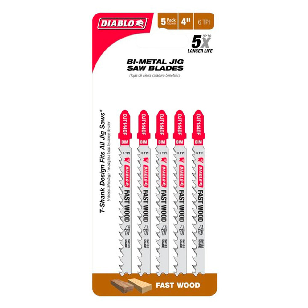 4’’ x 6 TPI bi-metal jig saw blades #djt144df5, 5/pkg - Diablo