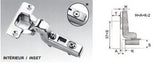 2 x 110° interior euro clip-on door hinge
