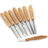 Set of 7 gouges and 1 knife with linen case - Pfeil. Swiss Made.