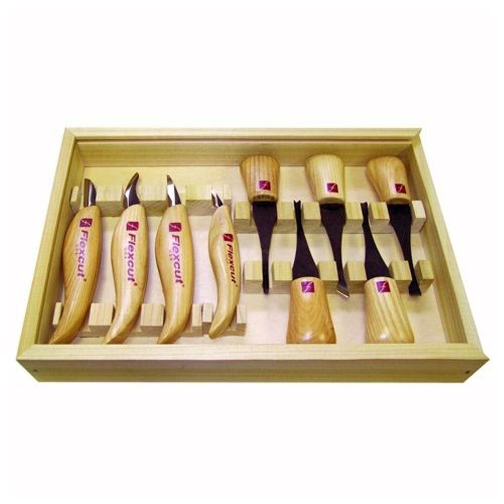 Set of 9 KN700 carving knives and palm gouges, Flexcut