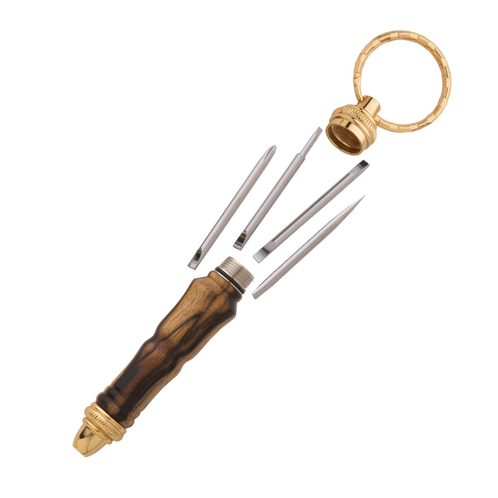Porte-clés doré 24 carats avec tournevis miniatures