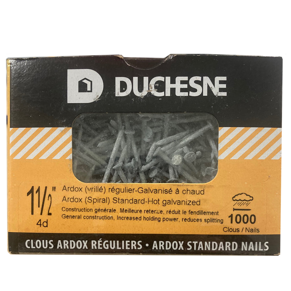Clous vrillés galvanisés à chaud 1 1/2'', 1000 (bte)